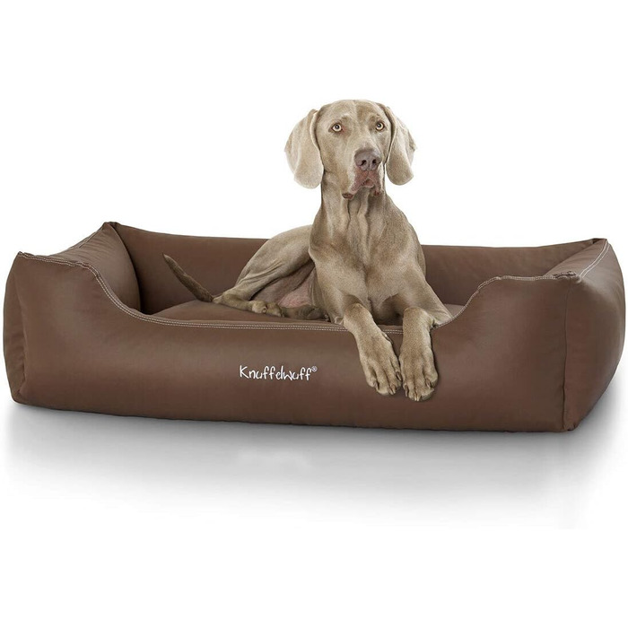 Лягу для собак Knuffelwuff Sidney з штучної шкіри, M-L, 85 x 63 см, знімний чохол, легко мити, для великих, середніх та малих собак (Колір: Коричневий, Розмір: 105 x 75 x 25 см)