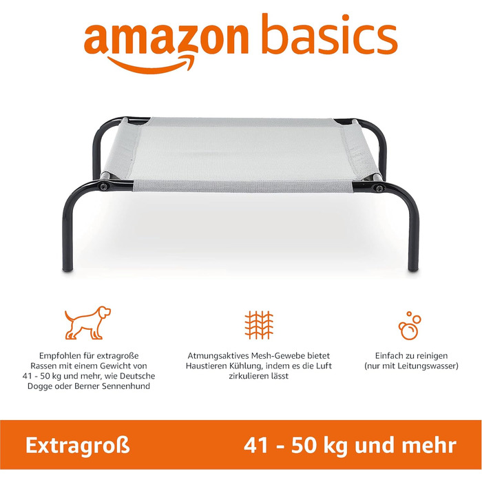 Охолоджувальне підняте ліжко для собак Amazon Basics XL, сіре, 153x94x23 см