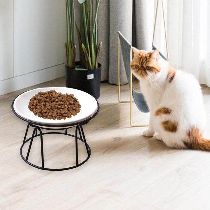 Підвищені миски для котів LOVIVER 2 шт. з кераміки, проти блювоти, захист шийного відділу хребта, антиковзні, на підставці (чорний)