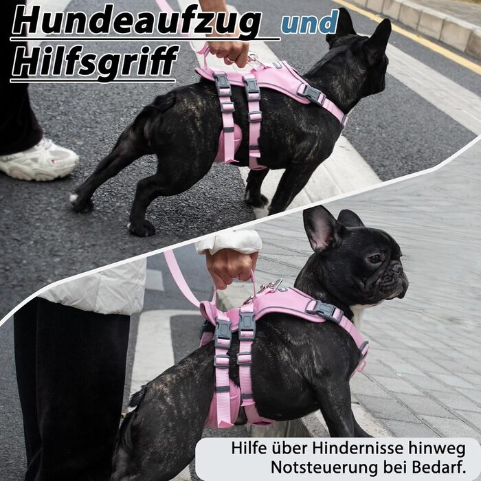 Нашийник для собак Wuffley з повідком, безпечний нашийник від вислизання, анти-тяговий нашийник з ручкою та світловідбиваючими елементами, легкий, регульований нашийник для середніх собак (рожевий, XS) Дуже маленький рожевий