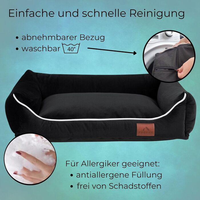 Крісло-ліжко для собак FUUFEE L (100 x 80 см) | Зручне ліжко для великих собак | Легко миється, знімний чохол на блискавці | Колір: Чорний
