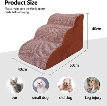 Сходинки для собак Galatée: міцні, неслизькі, 3-ступеневі рампи для високих ліжок/диванів, м'які сходи для собак з травмами, літніх тварин, котів (колір: коричневий)