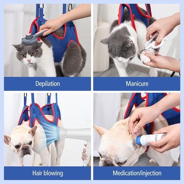 Гамак для грумінгу собак та котів DONGKER, блакитний, з 2 карабінами для маленьких тварин