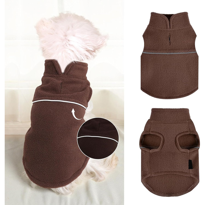 Тепла флісова жилетка для собак, пудель, дівчатка чи хлопчики, теплий пуловер, фліс, жилетка для цуценят, м'яка, еластична, тепла жилетка, одяг для домашніх тварин (Колір: Коричневий, Розмір: XXS) XX-Small Коричневий