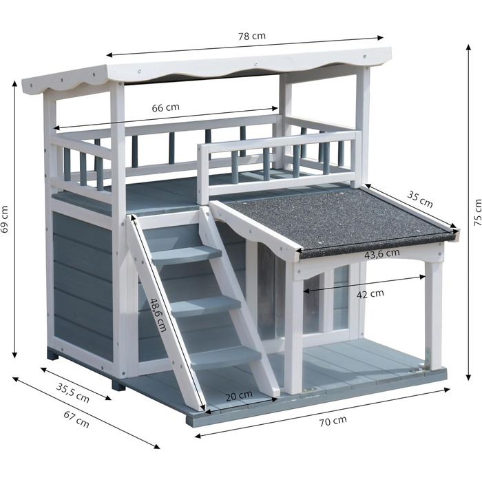 Будиночок для котів Dehner Lieblinge Maison, дерев'яний, для вулиці, 78x75x73 см, твердий ялиновий, сірий/білий