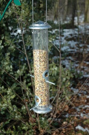 Годівниця для птахів Dobar® 10041 з нержавіючої сталі - годівниця для диких птахів, годівник з сіткою для горіхів - годівник зі сталі для саду/тераси/балкону - Ø 14 см x 26 см - Сріблястий 1 шт. (1 шт. в упаковці) Розмір M для горіхів (1 шт. (1 шт. в упак