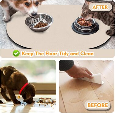 Нековзна підкладка під миску для собак, вбираюча підкладка для собак і котів, 61x40.5 см, для кількох тварин, сумісна з автоматичними годівницями та двома мисками, бежева