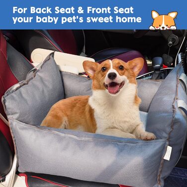 Автокрісло для собак 2-в-1 з ременем безпеки, автокрісло та ліжко для собак, знімний килимок та чохол, миється, для собак маленьких та середніх порід, сірий & блакитний