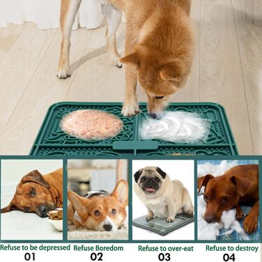 Килимок для повільного годування собак Femont, 30 см, з 165 присосками, зелений. Заспокоює, розважає, сприяє догляду за шерстю та дресируванню. Без BPA.