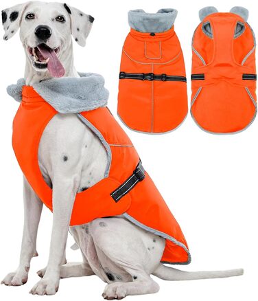 Куртка для собак Kuoser, тепла, водонепроникна, флісова, оранжевого кольору, розмір L