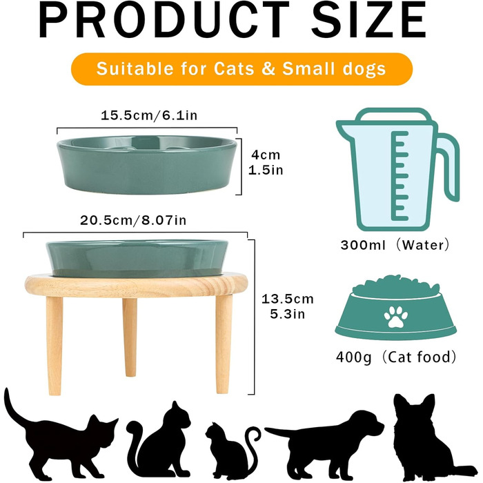 Миска для собак Anti Schling Napf з кераміки, піднята миска для собак, запобігає блювоті, інтерактивна миска для повільного годування для собак, котів та маленьких собак, темно-зелена, 15.5 см