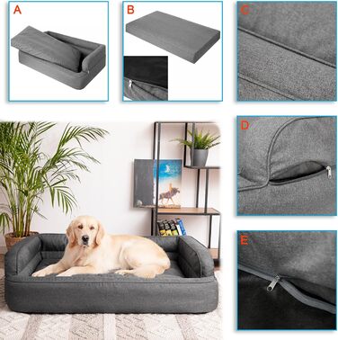 Крісло-ліжко для собак та котів, ліжко для тварин, знімний чохол, графіт, XXL (117x79 см)