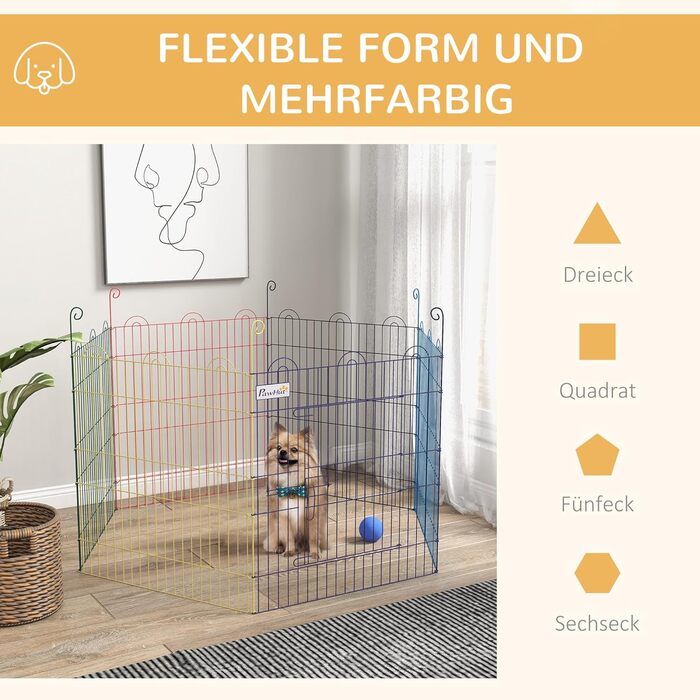 PawHut вольєр для цуценят, металевий, кольоровий, Ø120 x H60 см