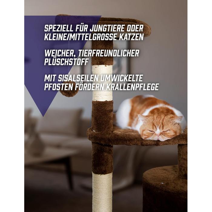 Кігтеточка для котів SPOCADO Атлетік - 112 x 40 x 40 см - сірий колір. Зона відпочинку, печеринка, платформа, кігтешліфування.