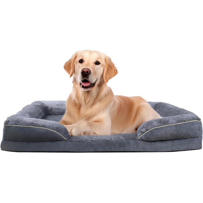 Ортопедичне ліжко для собак, корзина для собак, м'яка підстилка, диван для собак, подушка для собак, корзинка для собак з високим бортиком, знімний та пральний чохол, 91 x 69 x 18 см, неслизьке дно