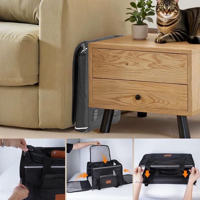 Транспортна переноска для котів, переноска для котів з безпечними блискавками, миска, змінне подушечка, переноски для котів та цуценят вагою до 7 кг