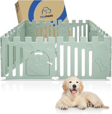 Клітка для собак з дверима, 8 панелей, 61 см, для цуценят, міцний пластик, захисний загін для маленьких тварин, антиковзне та безпечне огорожа, зелений колір, 8 панелей