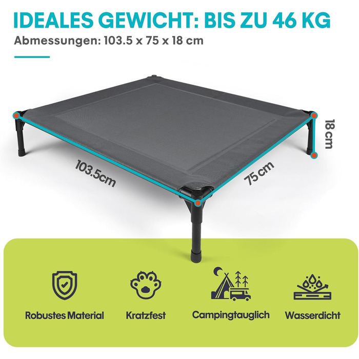 Підвищене ліжко для собак Mora Pets, велике, для вулиці та дому, 103,5x75x18 см, сіра, для великих порід, лежак для тварин, підходить для саду, кемпінгу, приміщень