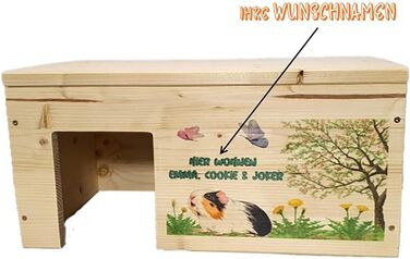 Будиночок для морських свинок Nagerstore, персоналізований з ім'ям, 2 входи, дерев'яний, відкидна кришка, 45x25x22 см