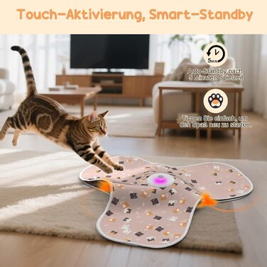 Інтерактивна іграшка для котів FLERDMAU з 3 режимами, з пір'ям та мишкою, електрична, для кількох котів, рожева