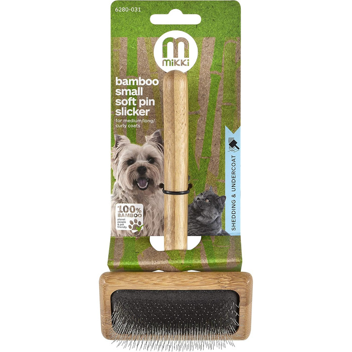 М'яка бамбукова щітка для грумінгу тварин Mikki 6280033 з кулькоподібними наконечниками для собак і котів, велика, 99 г (коричнева)