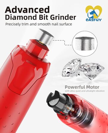 Електричний точило для кігтів собак Casfuy - 6 режимів, 45 дБ, з LED-підсвічуванням, для собак та котів великих, середніх та малих порід. Червоний