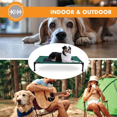 Підвищене собаче ліжко K&H Pet Products для вулиці, дихаюче, охолоджуюче, гамак для великих собак XL, знімний мережевий чохол, міцний металевий каркас, складане, портативне (107 x 76 x 18 см, зелено-чорна сітка)
