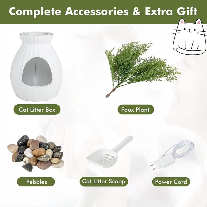 Квітча для котів SOARS з лопаткою, туалет для котів з інтелектуальною системою видалення запаху, великий лоток для котів XXL з фіранкою, камінцями, для вітальні, спальні, куточка