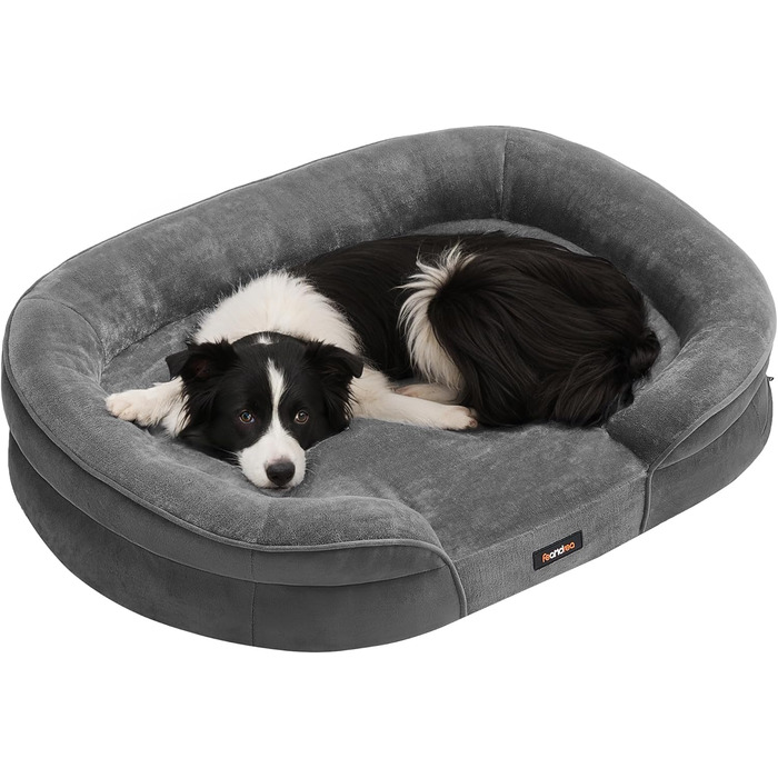 Ліжко для собак Feandrea, ортопедичне, середнього розміру, 76x51x18 см, водовідштовхувальне, знімний чохол, антиковзаюче покриття, сірий колір