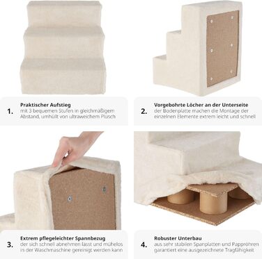 Сходинка для тварин tectake®: для собак та котів, допомога у підйом, знімний чохол, плоскі сходинки, для дивану, ліжка, авто (7 x 45 x 4,5 см)