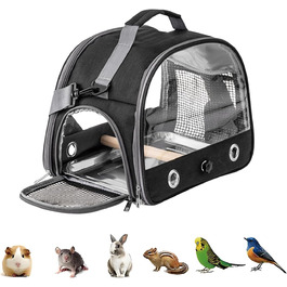 Транспортна сумка для папуг, переносна сумка для птахів з підставкою та підносом з нержавіючої сталі, легкий рюкзак для папуги, складана переносна коробка для птахів, переносна сумка для маленьких птахів, для папуг (чорна)