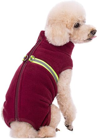 Теплий пуловер для собак з флісу та світловідбиваючою жилеткою. Зручний, теплий, для цуценят та дорослих собак. (Зелений, розмір M, червоний)