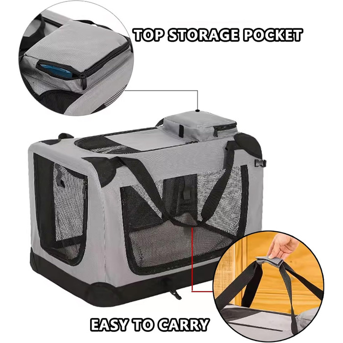 Транспортна сумка для собак і котів, складана переноска з підстилкою, ручками, з оксфордської тканини та сталевим каркасом, з кількома дверцятами (Рожева, 50 x 35 x 35 см)