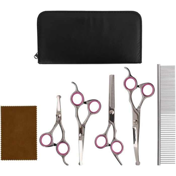 Набір професійних ножиць для грумінгу собак та котів 5 в 1, з регулюванням натягу, вигнуті ножиці для стрижки шерсті, набір для догляду за шерстю собак та котів, нержавіюча сталь