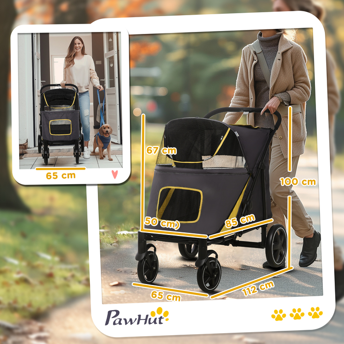 Коляска для собак PawHut Dog Buggy складна з подушкою та страхувальними шнурами, баггі для кішки з сітчастим віконцем та бічною кишенею з тканини Oxford темно-сірого кольору