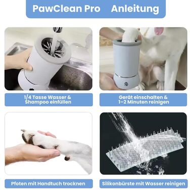 Pawclean Pro: Автоматичний очищувач лап для собак та котів. 360° силіконова щітка, USB-зарядка, м'яке очищення без стресу. Знімне та швидке очищення