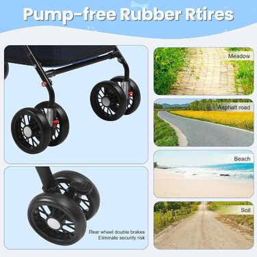 Легкий та складаний переносний візок для собак, блакитний. З сонцезахистом, гальмами та місцем для зберігання (до 10 кг)