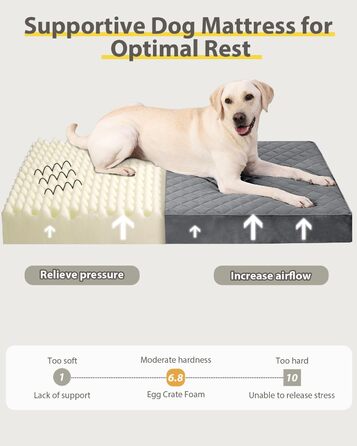 Ортопедичне ліжко для собак великих порід, вологостійке, знімний, пральний чохол та неслизьке дно, стеганий матрац для переноски, 119 x 73 см, темно-сірий колір