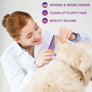 Гребінець для собак та котів, нержавіюча сталь, заокруглені зубці, 19 x 3,5 см (фіолетовий)