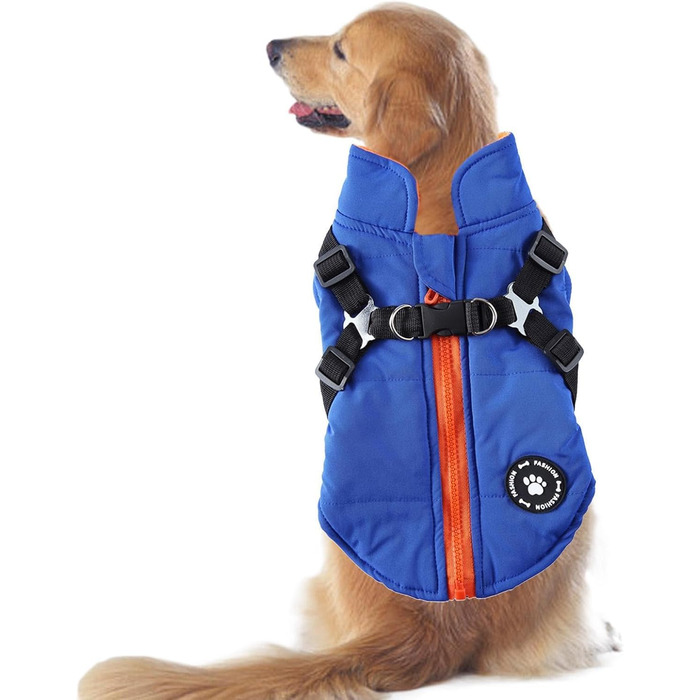 Теплий зимовий одяг для собак: куртка-жилет з шлейкою, блакитна, розмір S