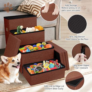 Сходинки для собак 4-х ступеневі, 58,4 см висота, для високих ліжок, вікон, складаються, коричневі, для маленьких, середніх та великих собак