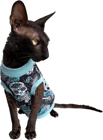 Футболка Kotomoda Sphynx з принтом черепа (синій, XS) для безшерстих котів