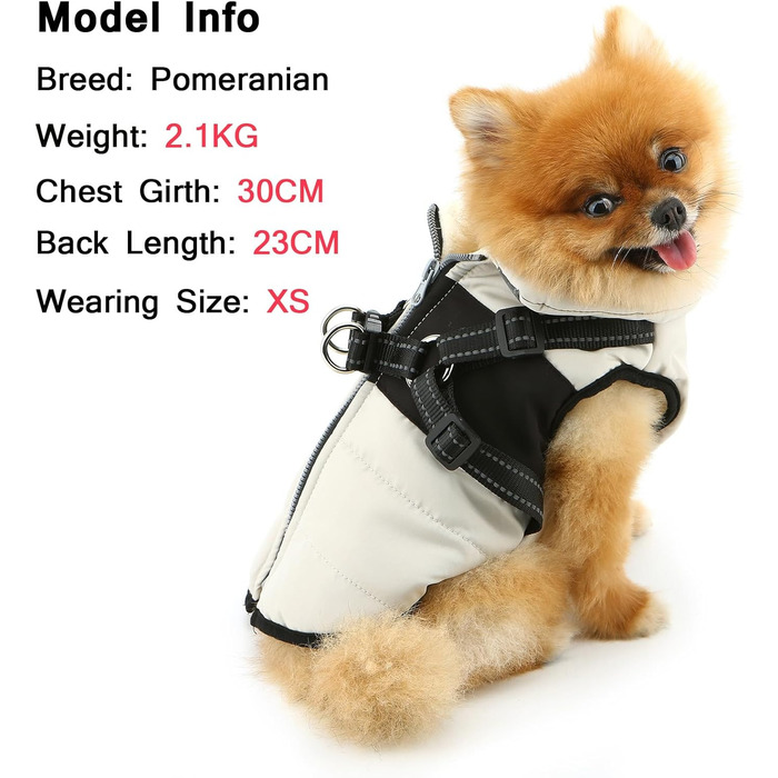 Теплий халат для тварин SMALLLEE_LUCKY_STORE з підкладкою з флісу, спортивна зимова куртка, жилет з повідком, D-подібний кільце, для маленьких собак та котів, світловідбиваючий, на блискавці, з підкладкою, чихуахуа, йоркширський тер'єр, (кремовий, L)