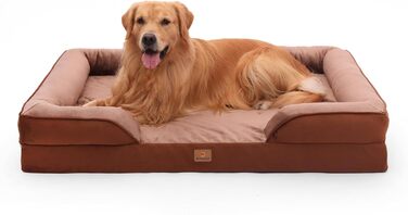 Ортопедичне ліжко для собак великих порід, ергономічне софа з піною у формі яйця, вологостійке неслизьке ліжко для собак 122x89 см, світло-сірий/коричневий L 122 x W 89 x H 17 см