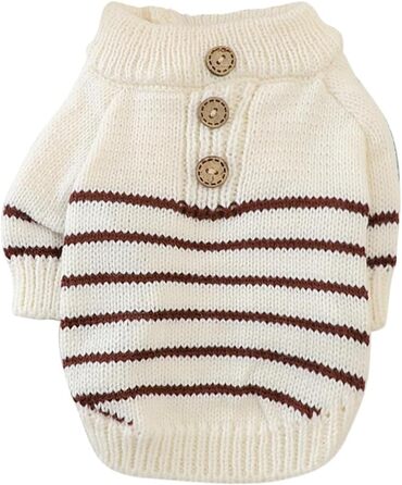 Теплий трикотажний пуловер для собак з ролетним коміром (XS, коричневі смужки) | Galatée