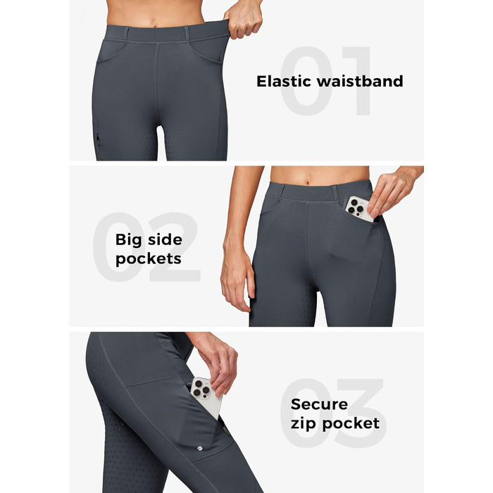 Спортивні штани для верхової їзди WILLIT жіночі зимові утеплені флісом, з силіконовим повним захопленням, термо штани з кишенями та петлями для ременя, M, темно-сірий