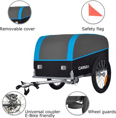 Фahrrad Lastenanhänger Tiggo VS Cargo: вантажний причіп для велосипеда, складний, велика площа вантажної поверхні 75x46 см, об'єм 120 літрів, зелений (блакитний)