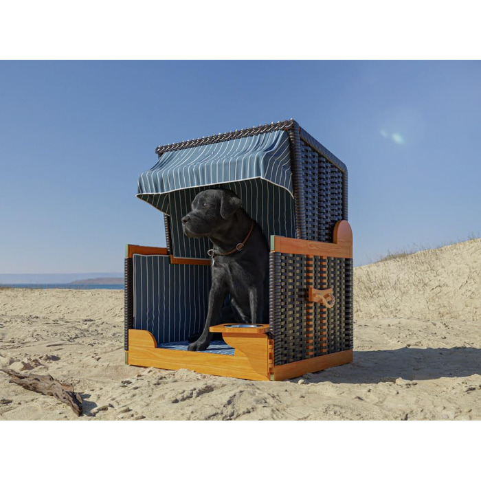 Клітка-лежанка для собак Outgarden з дерева, з водою/мискою та захисним чохлом | Чорна з блакитно-білим | Для маленьких собак