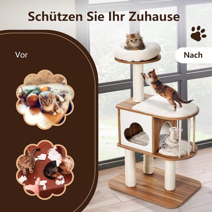 Котячий будиночок GYMAX: стабільний котячий будиночок, котячі меблі, котячий когтетоп, крізь-дерево для котів, висота 117 см (колір: коричневий)