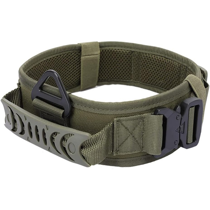 Нашийник для собак Vmokki з м'якою підкладкою, 7 см, з двома пряжками, контрольний ручка, тактичний, регульований, для великих собак (зелений)